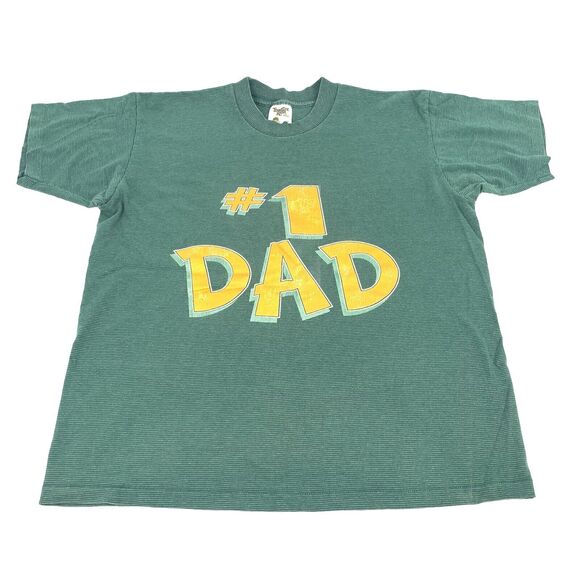 Vintage Other - Vintage 1980s #1 Dad Short Sleeve Striped T-Shirt Size Large Mens Green Yellow L